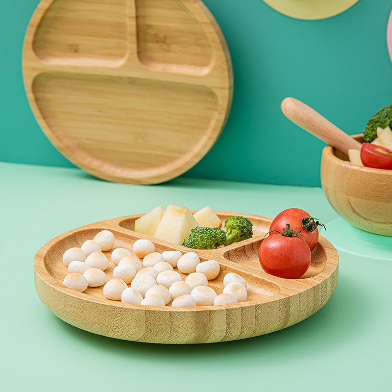 Suction Base Baby Bamboo Plate with Spoon